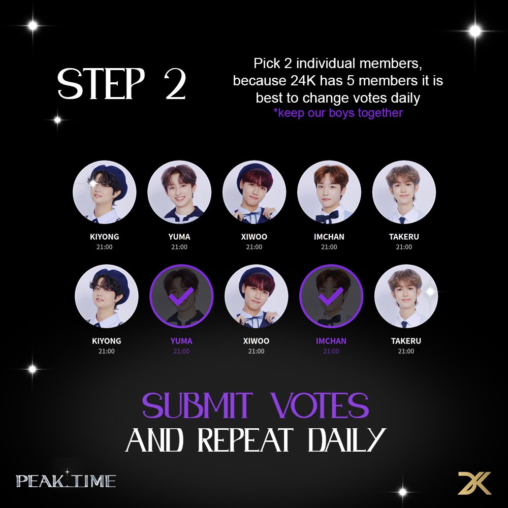 allfor24kplus's tweet image. 24K x PEAKTIME  

VOTING GUIDE
voting is really easy, so please support 24K

#24K #투포케이 #피크타임피크타임 #PEAKTIME #JTBC #KPOP #vote