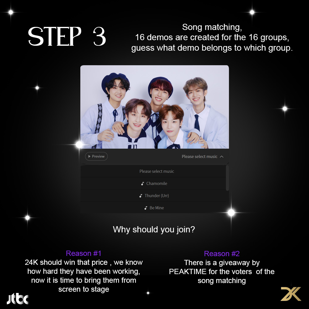 allfor24kplus's tweet image. 24K x PEAKTIME  

VOTING GUIDE
voting is really easy, so please support 24K

#24K #투포케이 #피크타임피크타임 #PEAKTIME #JTBC #KPOP #vote