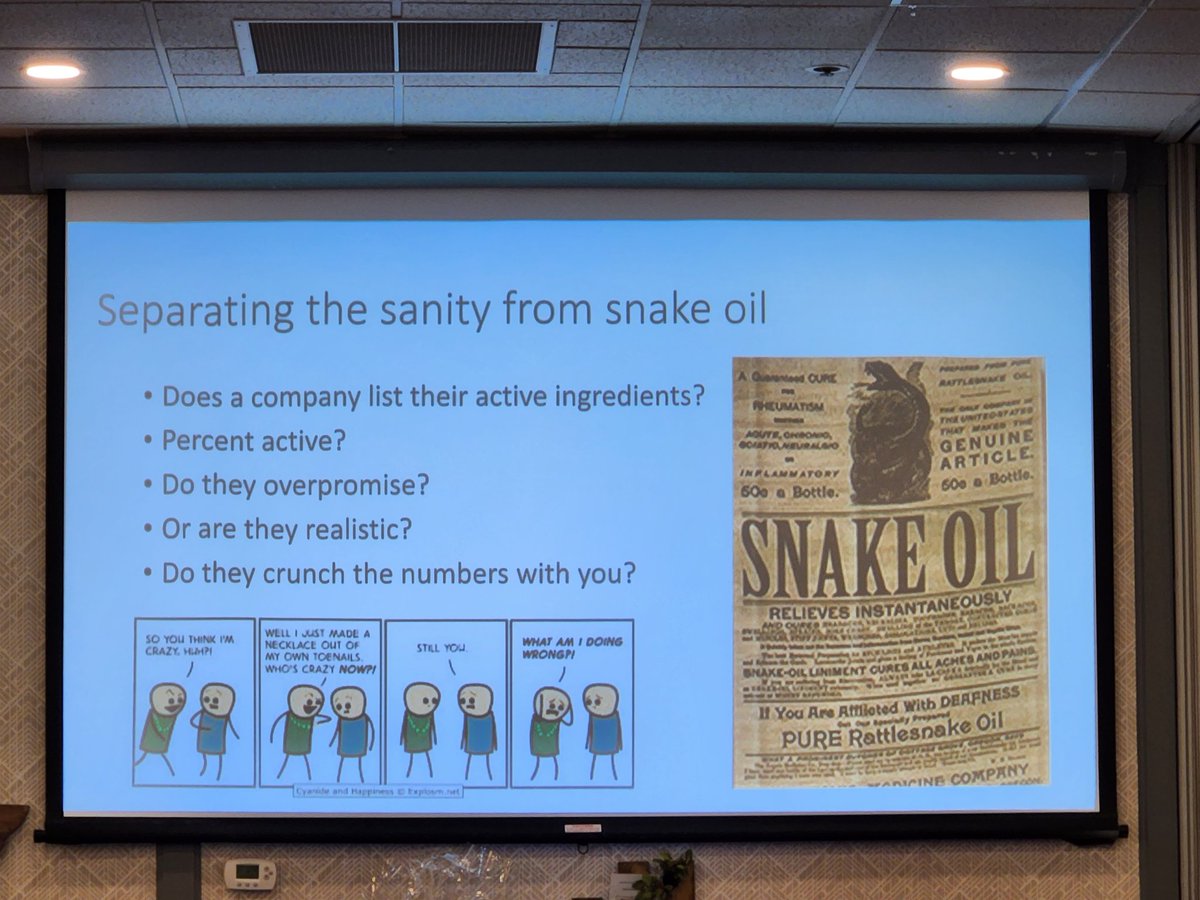 FarmingSmarter's tweet photo. @mikegretz is teaching us how to separate the snake oil from the good stuff at #FSConf23!
He's got a lot of great results following the conclusion of his 3-year biostimulants project, and he's more than excited to be sharing them! https://t.co/3B4mOqNddb