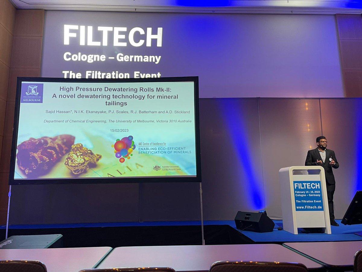 NilankaE's tweet image. Our mineral tailing dewatering team is presenting at #filtech2023 about the novel dewatering techniques! Well done Sajid ! @CoeMinerals @UniMelb