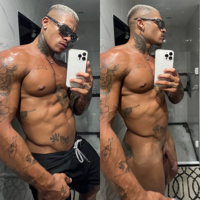 These two photos of Italo Andrade [ @realtaloxl ] showing off his marble cut bathroom and marble cut