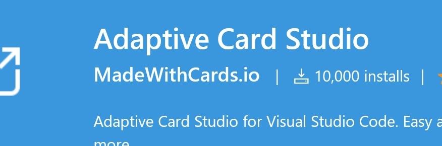 MadeWithCards's tweet photo. 10.000 installs on the lovely #vscode add-in. A huge milestone for #Adaptivecards Studio!!!

Thanks to everyone! (also @MattHidinger who sorta convinced me to build that! 
🥳🥳🥳🥳🥳 https://t.co/9aiiOmZ3MQ