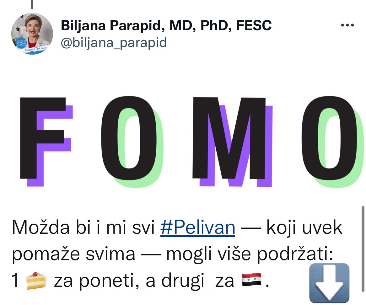 biljana_parapid's tweet photo. Hvala @Tanja94547780 i još jedno bravo za #Pelivan‼️ 😇

Možda bi makar mi iz Beograda, njih mogli više podržati:

1 🍰 za poneti, a drugi za 🇸🇾 ❓ 🤓

@MilaStajevic @Milan__Nikolic @nevenadivac @docajoca @micipedija 
@UBumbasirevic @sneskarakic @dr_chola @jovana0602 @marijeta76 https://t.co/1FJb4pJySg
