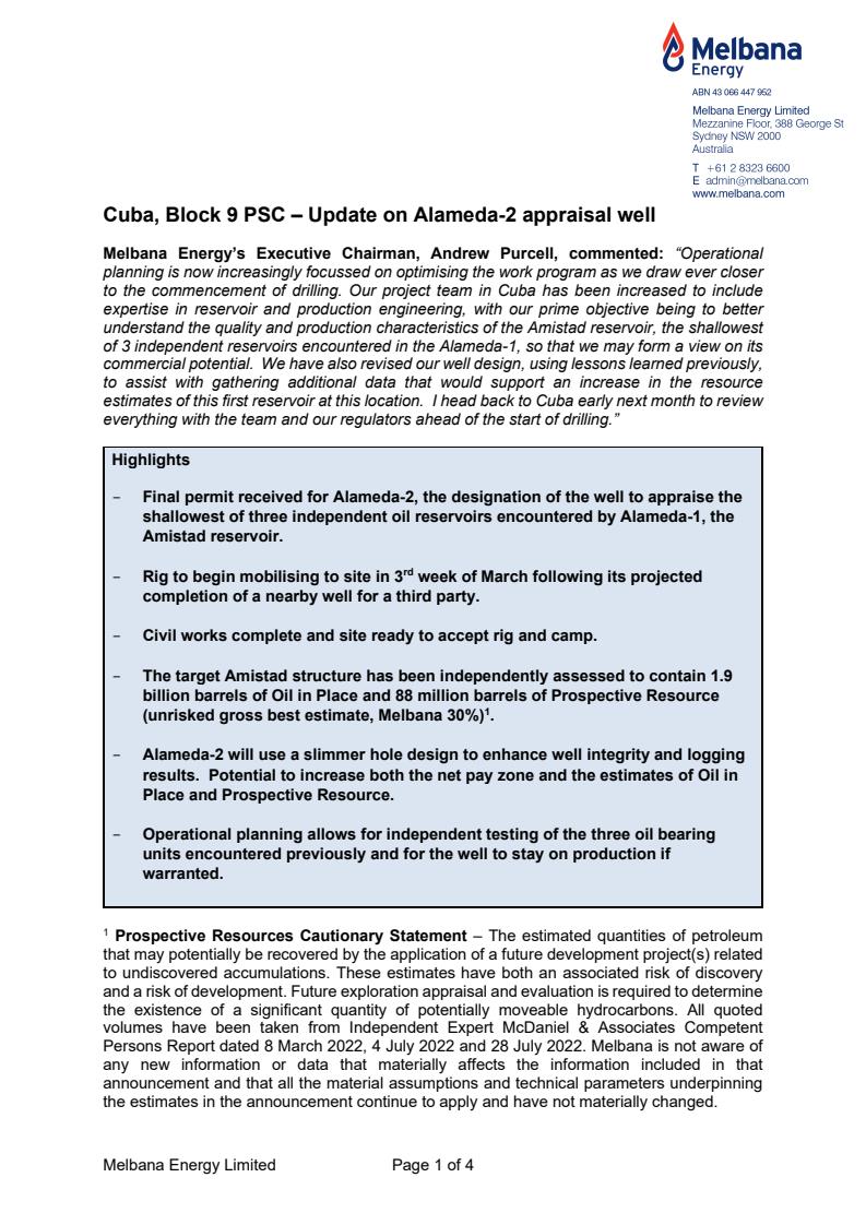 melbanaenergy's tweet photo. Cuba, Block 9 PSC Update on Alameda 2 appraisal well $MAY - https://t.co/I2solpVlDx https://t.co/FSYdAGl77m