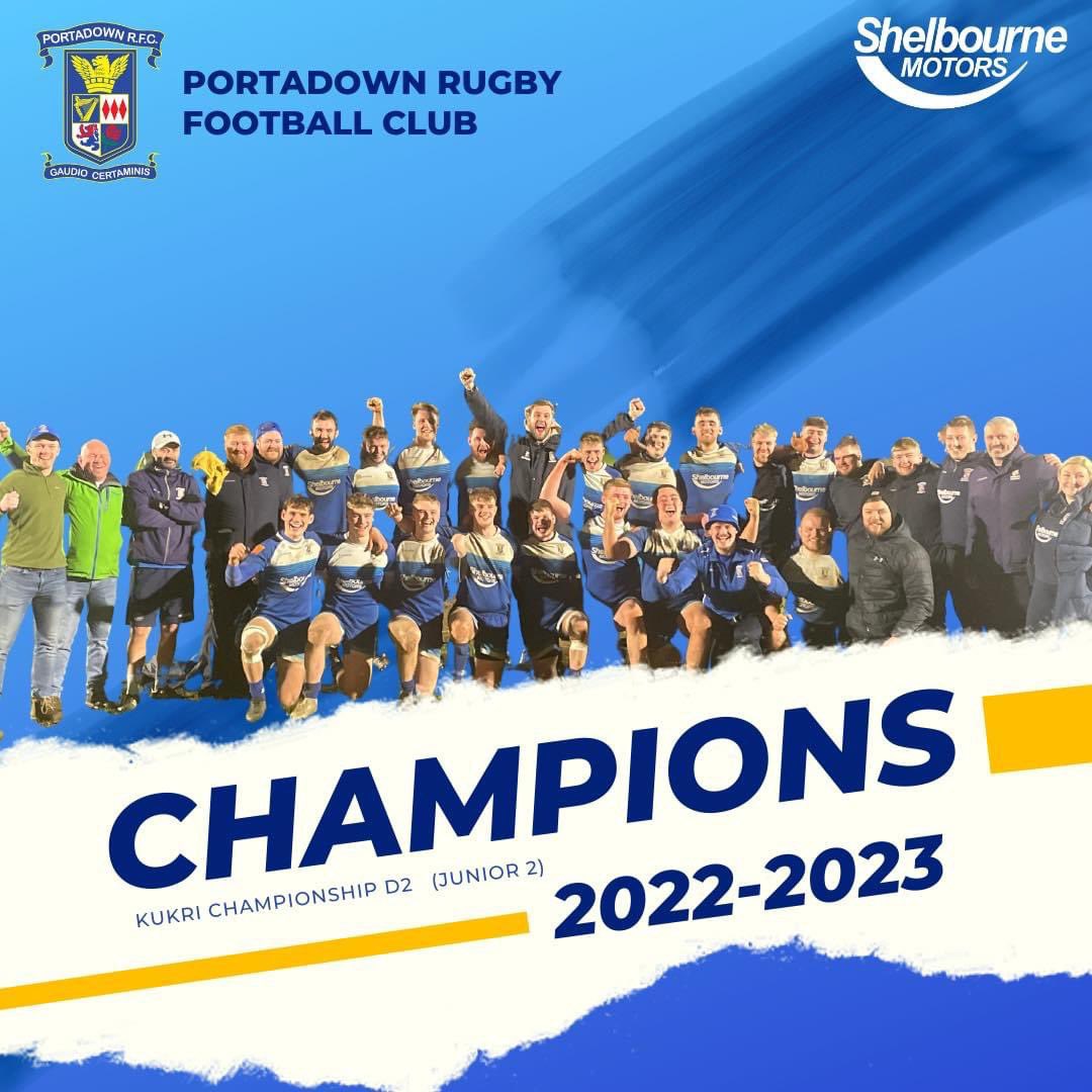 🎉 Kukri Q2 (Junior 2) Champions 🎉 Portadown are back on top winning the Ulster Kukri Q2 League Thanks to all our Sponsors, coaches, members and supporters for all the help and support this year. We will see you all next season back in Kukri Q1. @UlsterRugby #CHAMPIONS