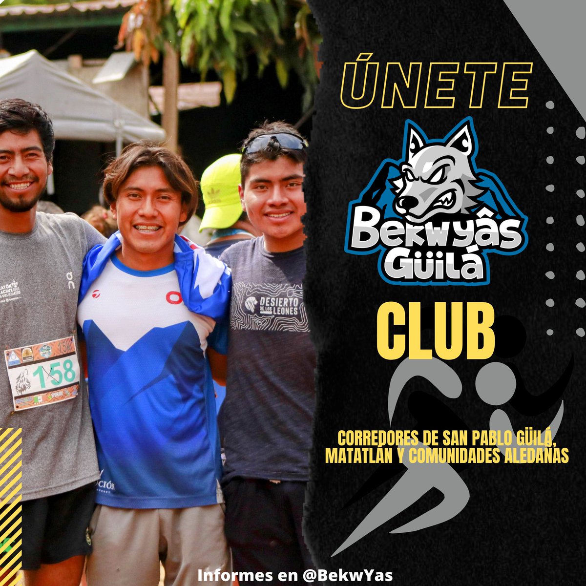 Forma parte de este grupo de jóvenes corredores. Comunícate e intégrate al grupo Bekw yâs Güilá.

bekwyas.com/contacto/