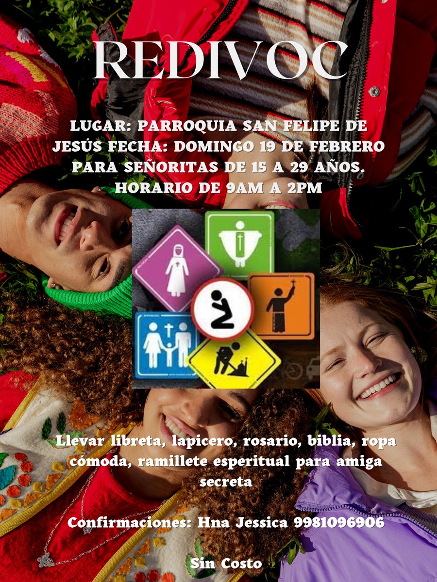 Retiro de Discernimiento Vocacional
La Pastoral Vocacional te invita a vivir este Retiro de Discernimiento Vocacional para Señoritas🧍‍♀️este próximo domingo 19 de febrero 2023. 
Orar por las vocaciones es una misión que nos toca a todos 🙏🏻

#DiócesisCancúnChetumal