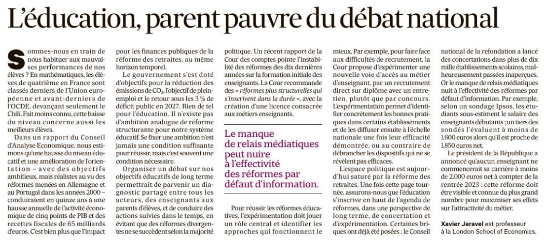 Très heureux de signer cette chronique <a href="/LesEchos/">Les Echos</a>  : une fois le débat sur les retraites achevé, assurons nous  que l'éducation s'inscrive en haut de l'agenda de réforme 👇👇👇👇👇