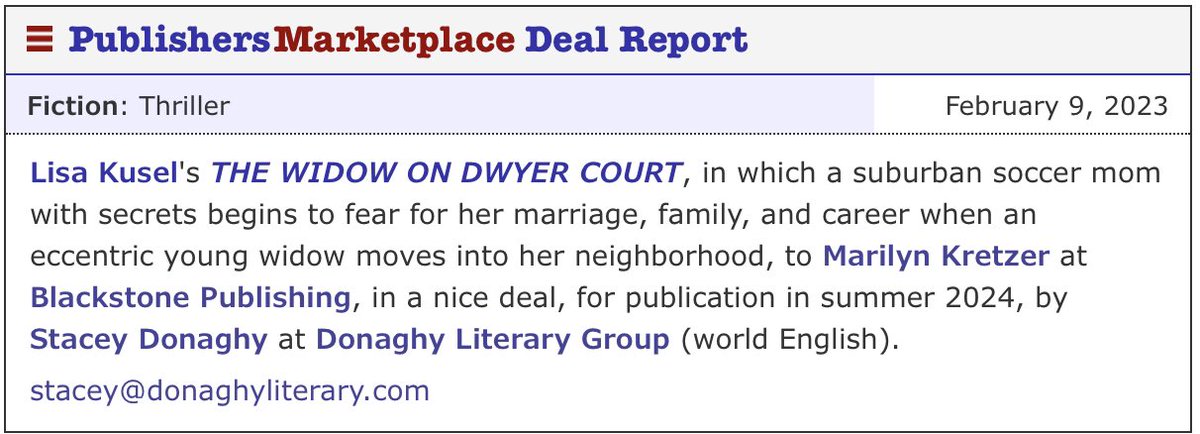 We are super excited about this domestic thriller! Congratulations to <a href="/LisaKusel12/">lisa kusel</a> <a href="/BlackstoneAudio/">Blackstone Publishing</a>