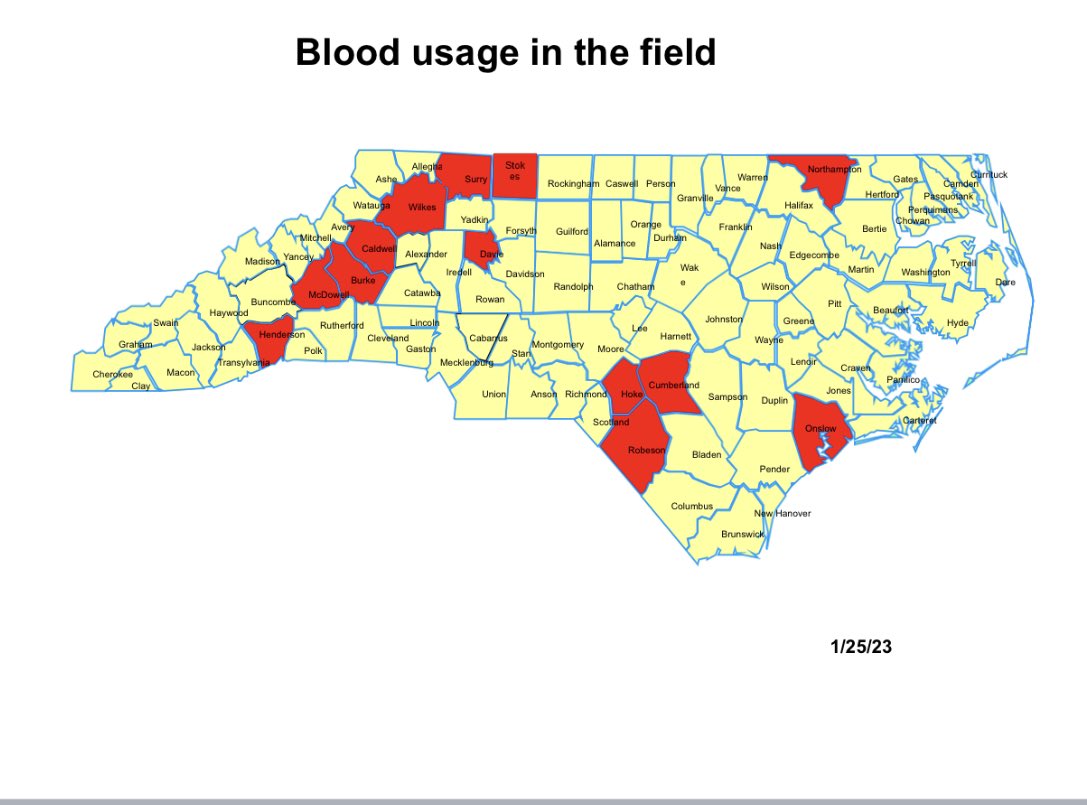 The Florida Whole Blood Coalition has invited our NC NAEMSP Chapter to participate in their upcoming webinar session March 31 ( see NC_NAEMSP Basecamp for registration info)

Below is the current NC EMS Agencies with Whole Blood!  A great advance in mostly rural counties!
