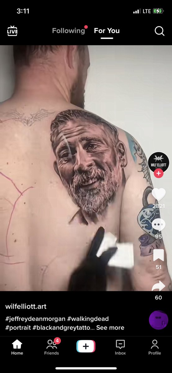 ItsJessBaker's tweet photo. @JDMorgan @HilarieBurton a man on tiktok is posting his journey of getting his walking dead tattoo. Negan is the first person! https://t.co/7hk88oDdm7