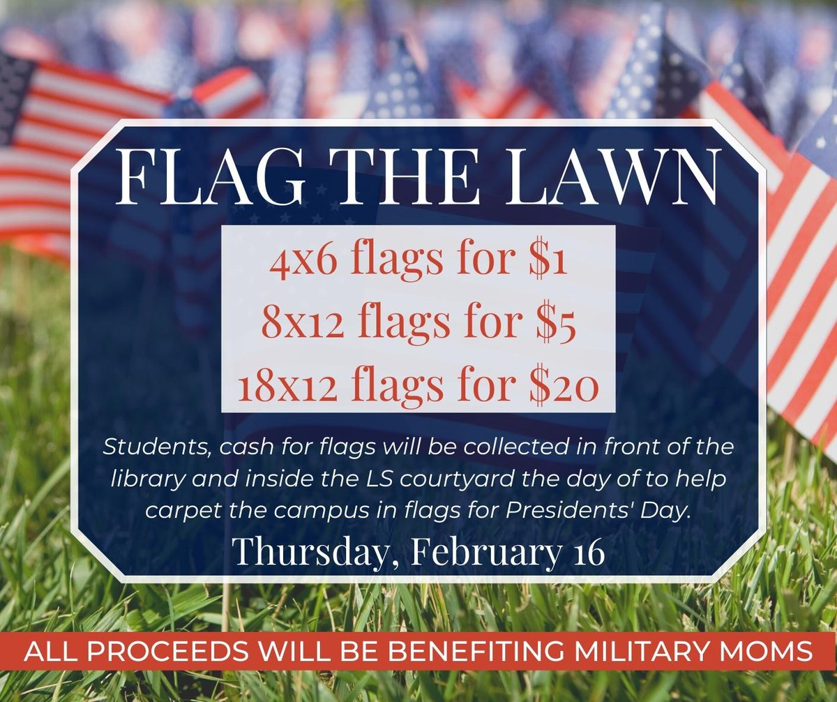 StEdsVero's tweet photo. Help us Flag the Lawn tomorrow! Small 4x6 flags will be available for $1, as well as 8x12 flags for $5 and 18x12 flags for $20. All proceeds from this event will benefit Military Moms.

Thank you for your support! https://t.co/em8wo53Pxw