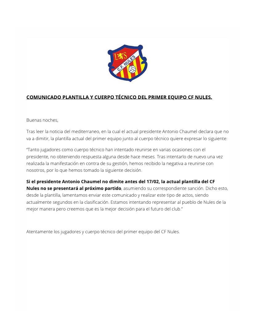 CFNules's tweet photo. Comunicado oficial. https://t.co/UdLTVrwVZo