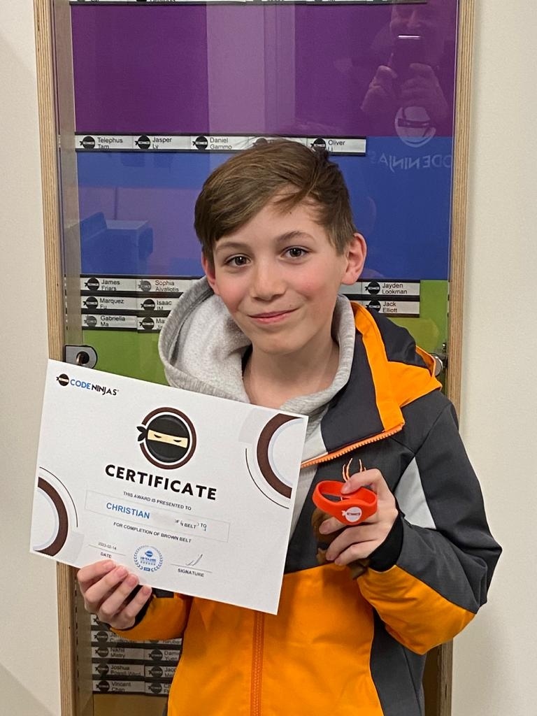 CodeNinjasTWS's tweet image. Congratulations Christian on becoming our first Red Belt at Code Ninjas Stouffville! ๐ Your hard work and dedication to coding has paid off! ๐ป Keep climbing the ranks and reaching for that Black Belt. #firstredbelt #codeninjas #codingachievement