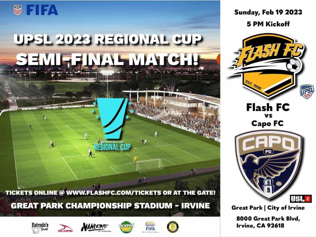 FlashFCOfficial's tweet image. Flash FC of @UPSLSoccer plays host to Capo FC of @USLLeagueTwo at Great Park Championship Stadium! 

$10 per ticket. Buy tickets here: app.gopassage.com/events/flash-f…

#UPSL #USL #ussoccer #soccer #futbol #soccerlife #fifa #ussf