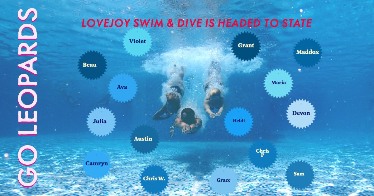 DiveLojo's tweet photo. It’s almost time!! Send off for our state swimmers is tomorrow !! See you there!!!
@Lovejoy_HS @lovejoyisd1 https://t.co/P0zXM9IsdG