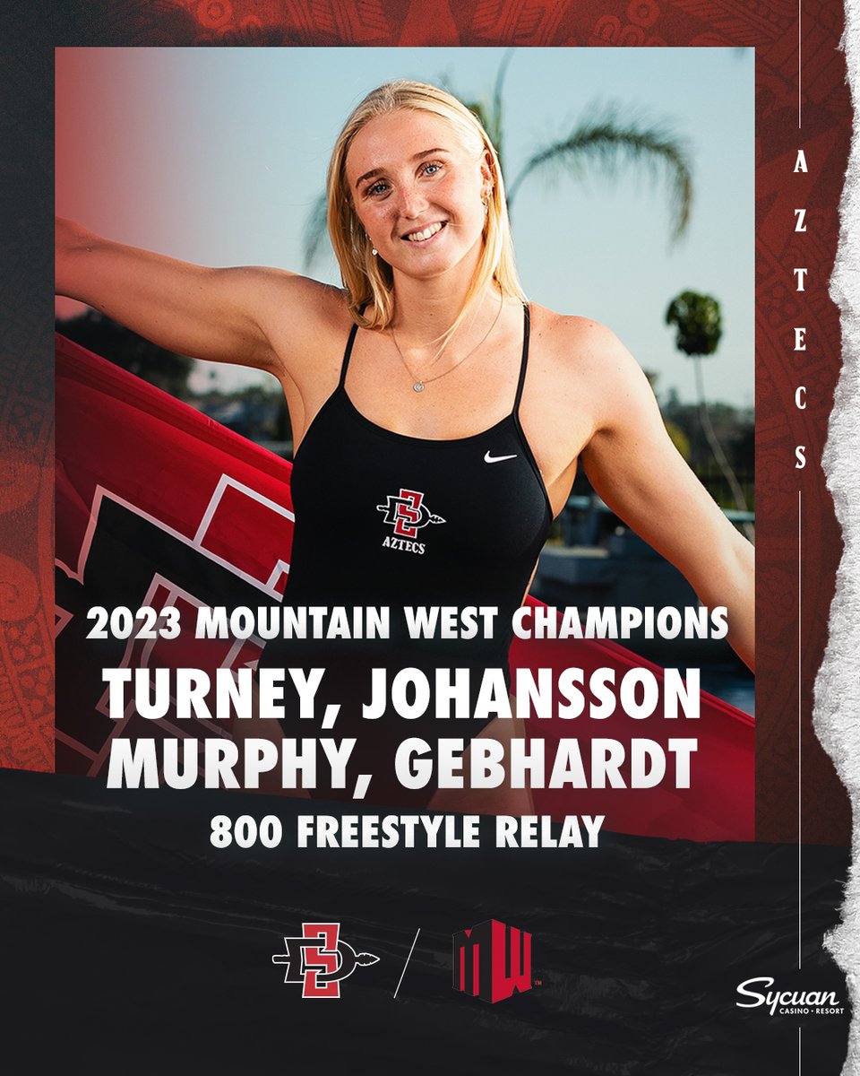 AztecSwimDive's tweet photo. Shout out to our 2023 #MWSD champion 200 medley relay and 800 freestyle relay teams, as we successfully defended those event titles from the previous year on Wednesday! 
#GoAztecs 🥇👏 https://t.co/xQJjFDqXip