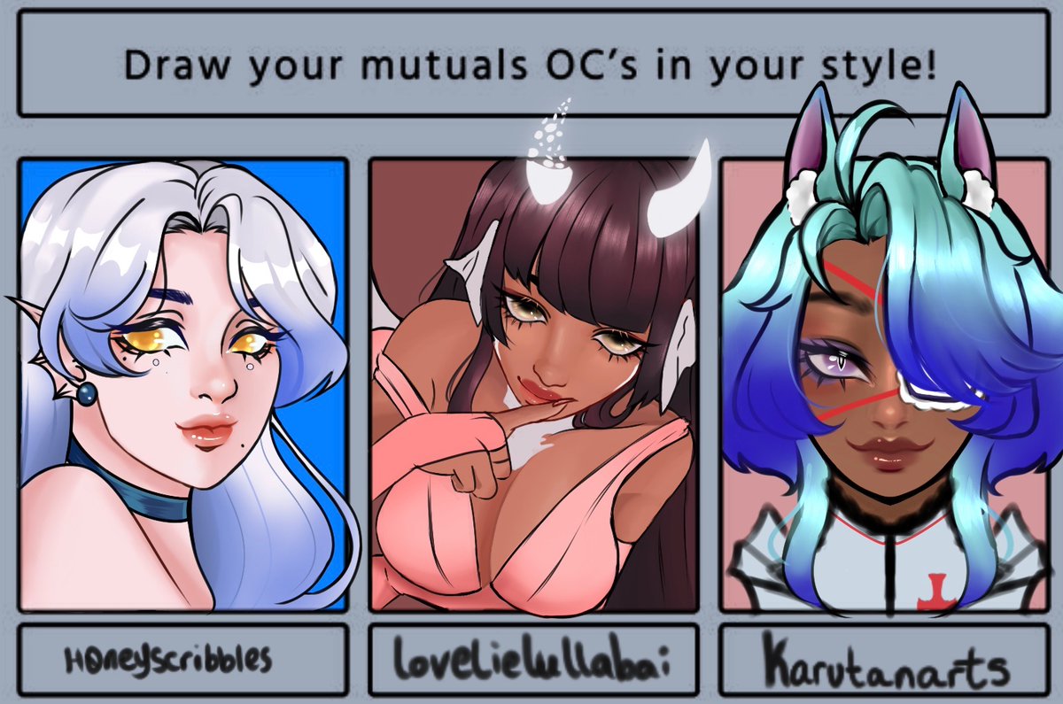 raynexxox's tweet photo. I  got  lazy  so  i  drew  only 3
so  um  (I’m  always  shy  about these  things)  
but  here  is my  take  on  
@h0neyscribbles @lovelielullabai  @karutanarts https://t.co/JGYMV8LJ8u