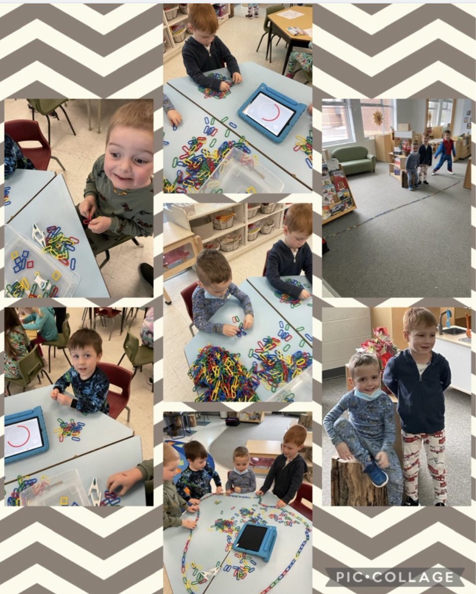 MaribethHelgas2's tweet photo. It started with a challenge and a timer. How many links can you put together in one minute and turned into measuring the table and around the classroom. #ocsbkindergarten #ocsbDL https://t.co/TkBNdSJt1C