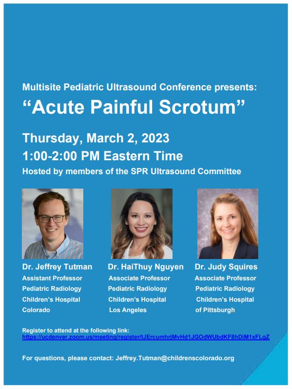 Excited to announce the launch of the new Multisite Pediatric US conference! Hosted by myself, @HaiThuyNguyenMD, and @joodysquires, inaugural session will be held on Thursday, March 2 at 1pm Eastern. Register to join below! #imagingourfuture #pedsrad

ucdenver.zoom.us/meeting/regist…