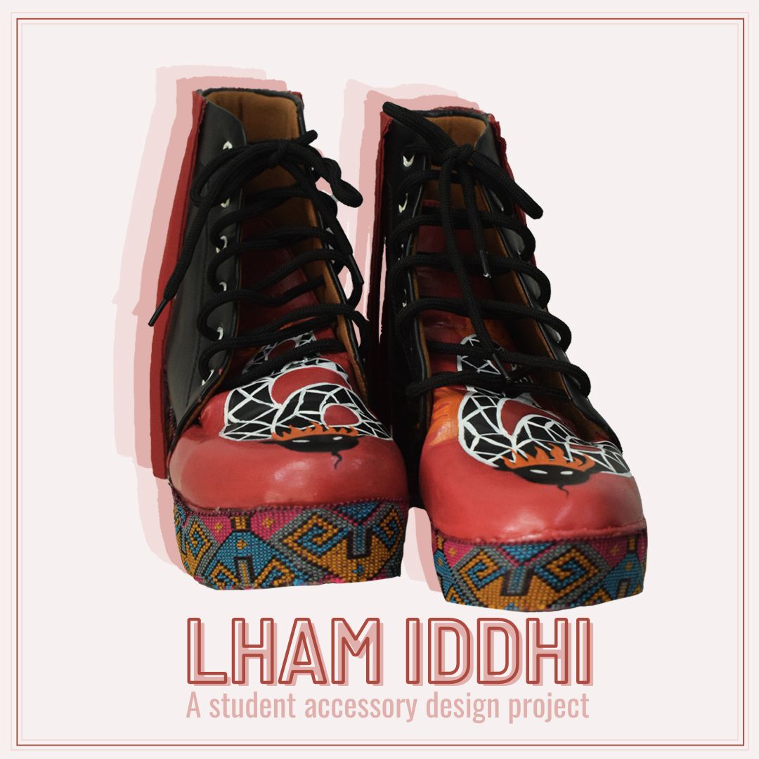 esedsschool's tweet image. &quot; Lham iddhi &quot;. In Tibetan language &quot; lham&quot; stands for shoe and iddhi is a Buddhist word that means creativity. The design is inspired by Tibetan masks designed by symphony, our first-year fashion design student.
#fashiondesign #accessorydesign #fashionproject  #art #studentwork