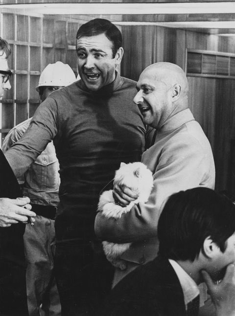 Behind the scenes:

#SeanConnery and #DonaldPleasance (in costume as Blofeld holding a cat) chatting in between scenes on the set of #YouOnlyLiveTwice.