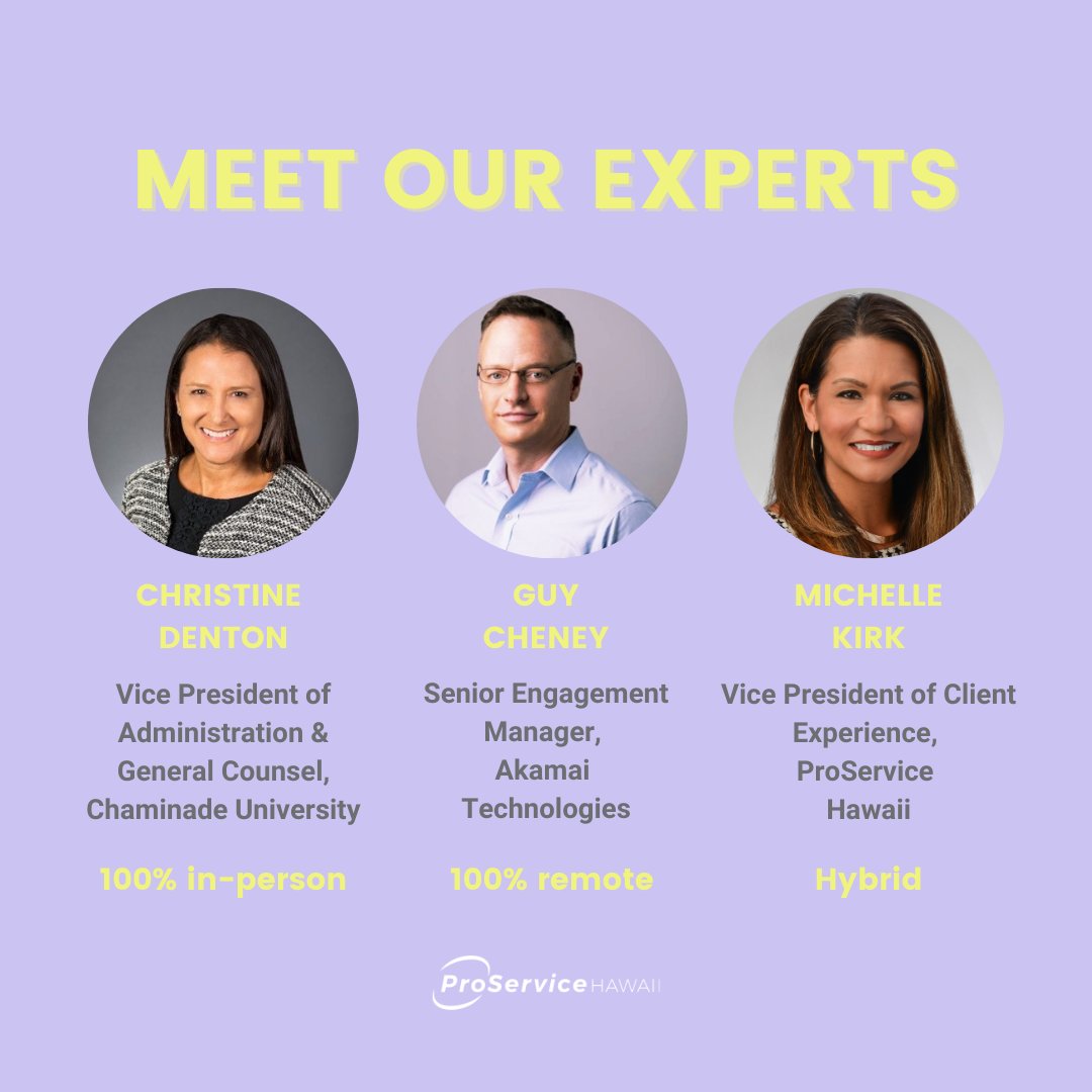 ProServiceHI's tweet image. Join us next week for a thought-provoking discussion on maximizing retention and performance wherever your people work. Our business leaders will share why they’re pursuing different work policies and their tips and tricks for success. Save your seat now! hubs.la/Q01Cx3Ft0