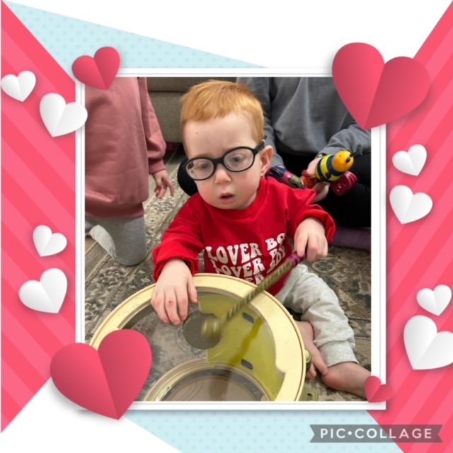 PIPBVI's tweet photo. Check out this adorable little guy playing the Drums on Valentine's Day. 
-Photo courtesy of Stephanie Johnson, TVI  USDB Parent Infant Program for the Blind and Visually Impaired https://t.co/dTfKsUgW30