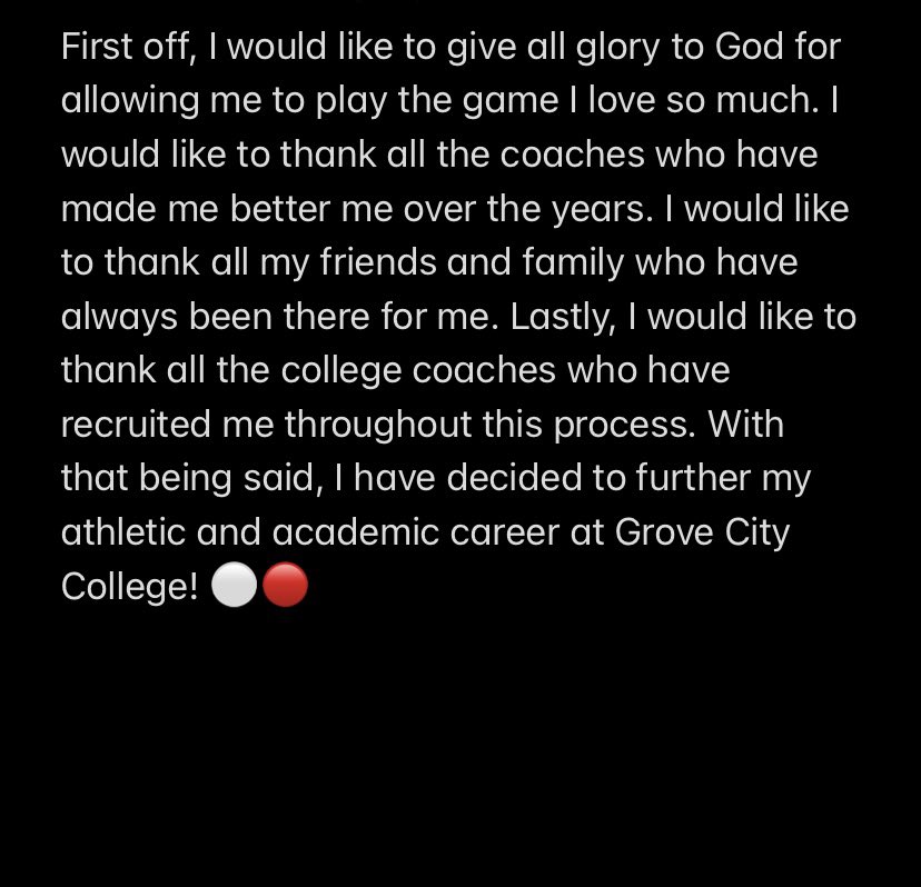 COMMITTED!! ⚪️🔴 
<a href="/GCC_FB/">Grove City Football</a> <a href="/coachkendall_/">Kendall Brest</a> <a href="/CoachBaney/">Derrick Baney</a> <a href="/CoachDiDonato/">Andrew DiDonato</a> <a href="/TCS_NATION/">Warrior Nation</a>