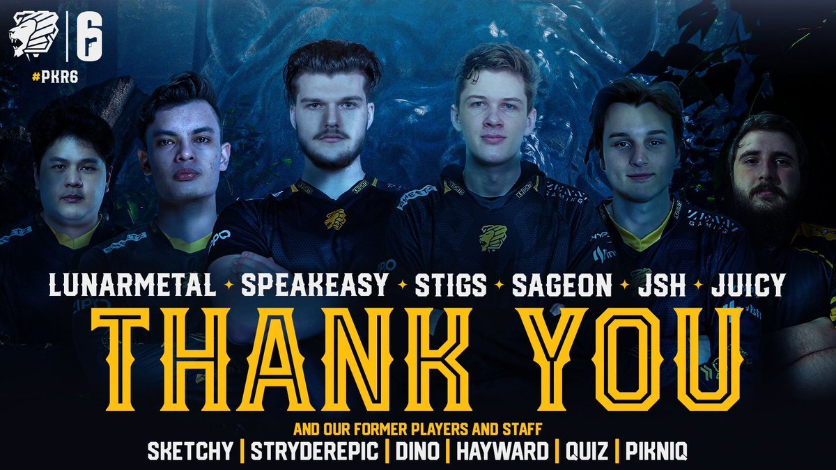 KnightsGG's tweet photo. Three years of memories, laughter, and growth. Saying goodbye is bittersweet, but we'll cherish the moments we shared. Thank you for being part of our journey, on to new lands. 💛🖤

@lunarmetal 
@SpeakEasyR6 
@StigsR6 
@Sageon__ 
@Jsh_R6 
@Juicyr6s https://t.co/Ws5UJzwAZR