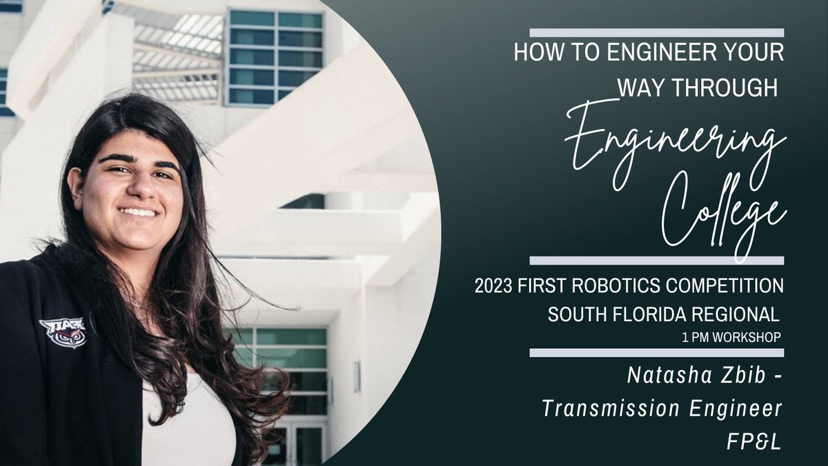 South Florida FRC (@southfloridafrc) on Twitter photo Getting ready for the SOFLO regional? Make sure you reserve some time for our amazing workshops! <a href="/insideFPL/">Florida Power & Light</a> Eng. Zbib will talk about her experience studying engineering <a href="/FloridaAtlantic/">Florida Atlantic University</a>. Don't miss it! Getting ready for the SOFLO regional? Make sure you reserve some time for our amazing workshops! <a href="/insideFPL/">Florida Power & Light</a> Eng. Zbib will talk about her experience studying engineering <a href="/FloridaAtlantic/">Florida Atlantic University</a>. Don't miss it!