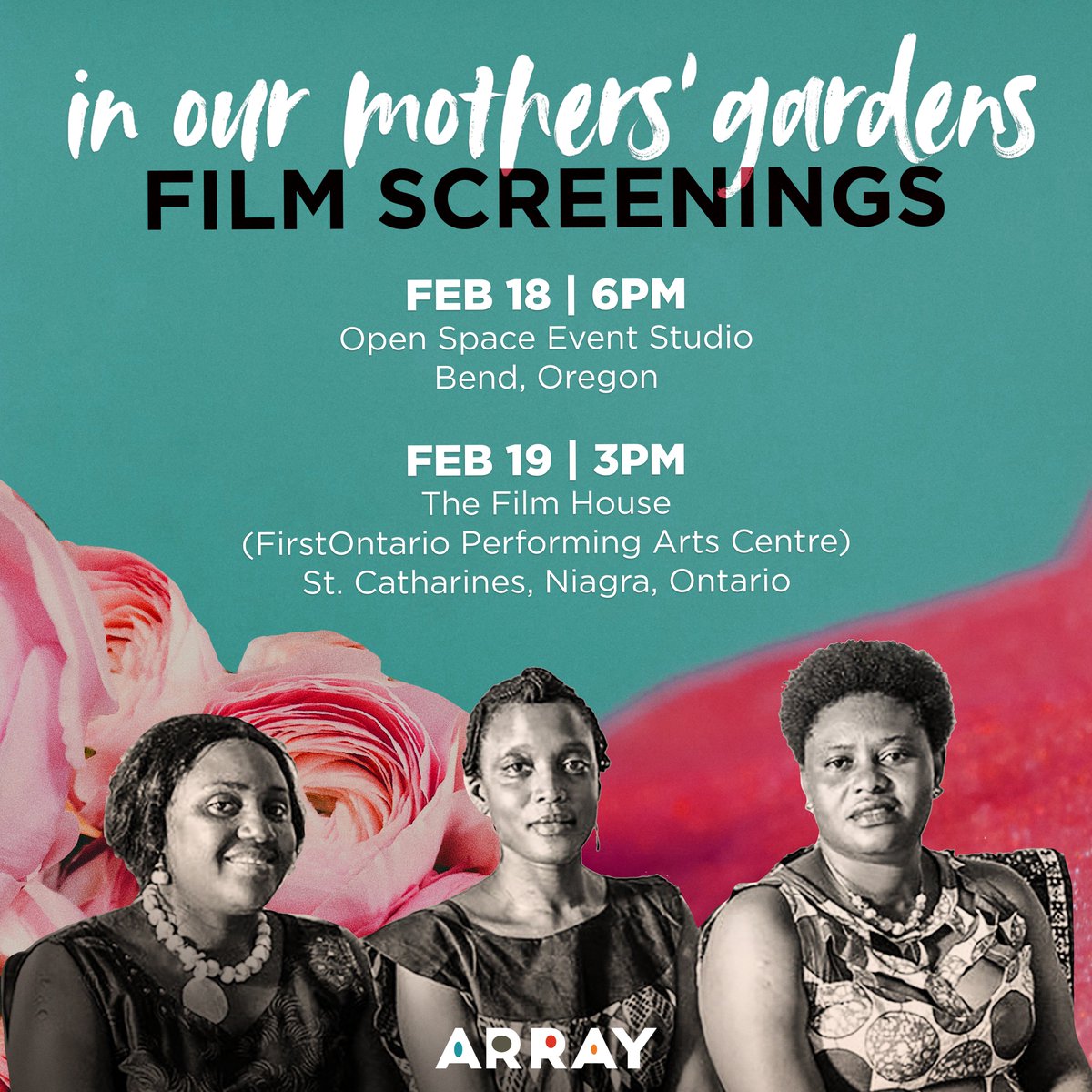 ARRAY (@arraynow) on Twitter photo This #PresidentsDay weekend, <a href="/APshantology/">Shantrelle P. Lewis</a>’s IN OUR MOTHERS’ GARDENS will have two North American screenings! #ARRAYReleasing
See below to reserve tickets:
Ontario, Canada Screening: bit.ly/IOMGOntario
Bend, Oregon Screening: bit.ly/IOMGOregon This #PresidentsDay weekend, <a href="/APshantology/">Shantrelle P. Lewis</a>’s IN OUR MOTHERS’ GARDENS will have two North American screenings! #ARRAYReleasing
See below to reserve tickets:
Ontario, Canada Screening: bit.ly/IOMGOntario
Bend, Oregon Screening: bit.ly/IOMGOregon