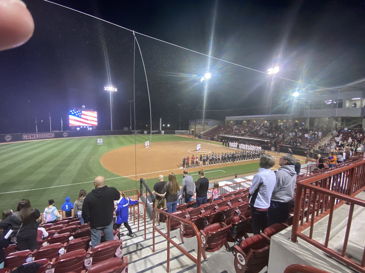 JBWeber4's tweet photo. Beautiful Night in the Midlands. Bright Lights. Great Venue. 1st Opponent. What else could you ask for in the opening night reboot for @CofCSoftball. Have a year y’all! 
#TheCollege #ComeCus https://t.co/tydf6RlNvk