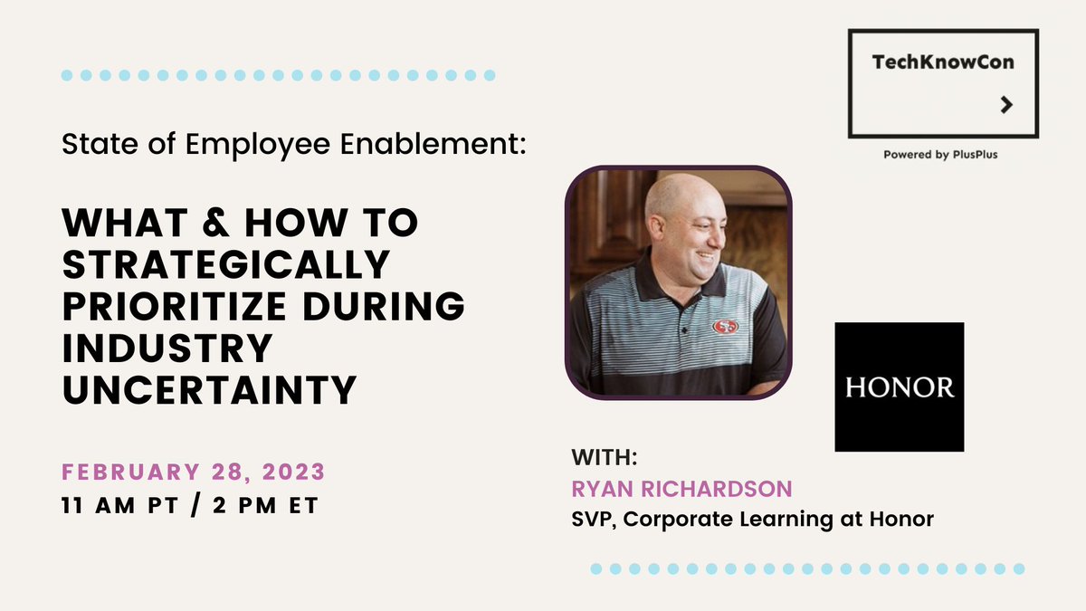 TechKnowCon's tweet image. Join our Feb. 28 roundtable to learn what & how to strategically prioritize during industry uncertainty, and why companies small & large are investing in employee enablement now ➡️ 2pl.us/tkcfeb