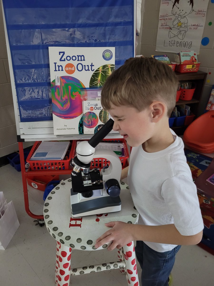 smith1st's tweet photo. This week during #SharedReading we are reading Zoom In and Out! We are zooming in to check out moth wings under a microscope! So fun! #mvesgainesville #firstgraderocks #sharedreadingkit #FountasandPinnell https://t.co/Vw1bUD9bHE