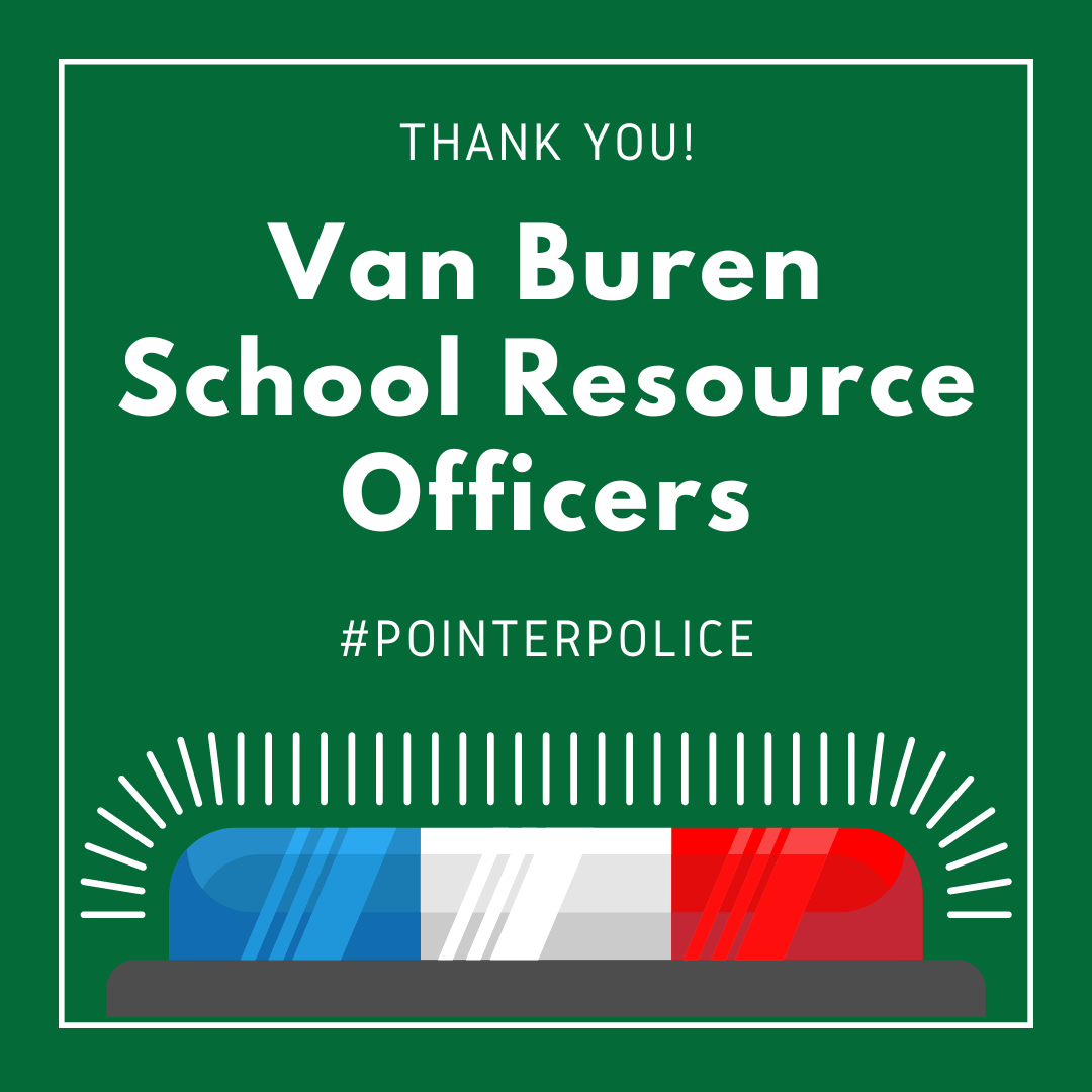 VBSDPointers's tweet photo. In honor of SRO Appreciation Day, we want to say thank you to our amazing VBSD School Resource Officers! Our partnerships with the Van Buren Police Dept. & Crawford County Sheriff enable us to have an SRO at every campus. Thank you for all you do! #PointerPride #PointerPolice https://t.co/M0D96By6T2