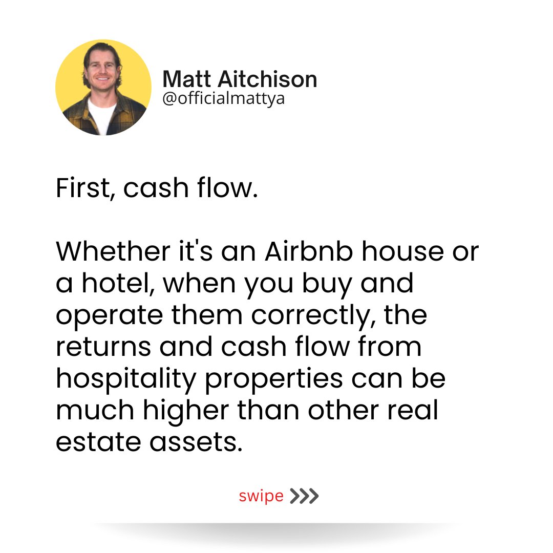 officialmattya's tweet photo. As an investor, I find myself drawn to hospitality assets for these three compelling reasons. #hospitalityinvesting #realestateinvesting #passiveincome #diversifyyourportfolio #wealthcreation #propertyinvestment #smartmoney #realestateassets #growthpotential #financialfreedom https://t.co/8l15JVqyzP