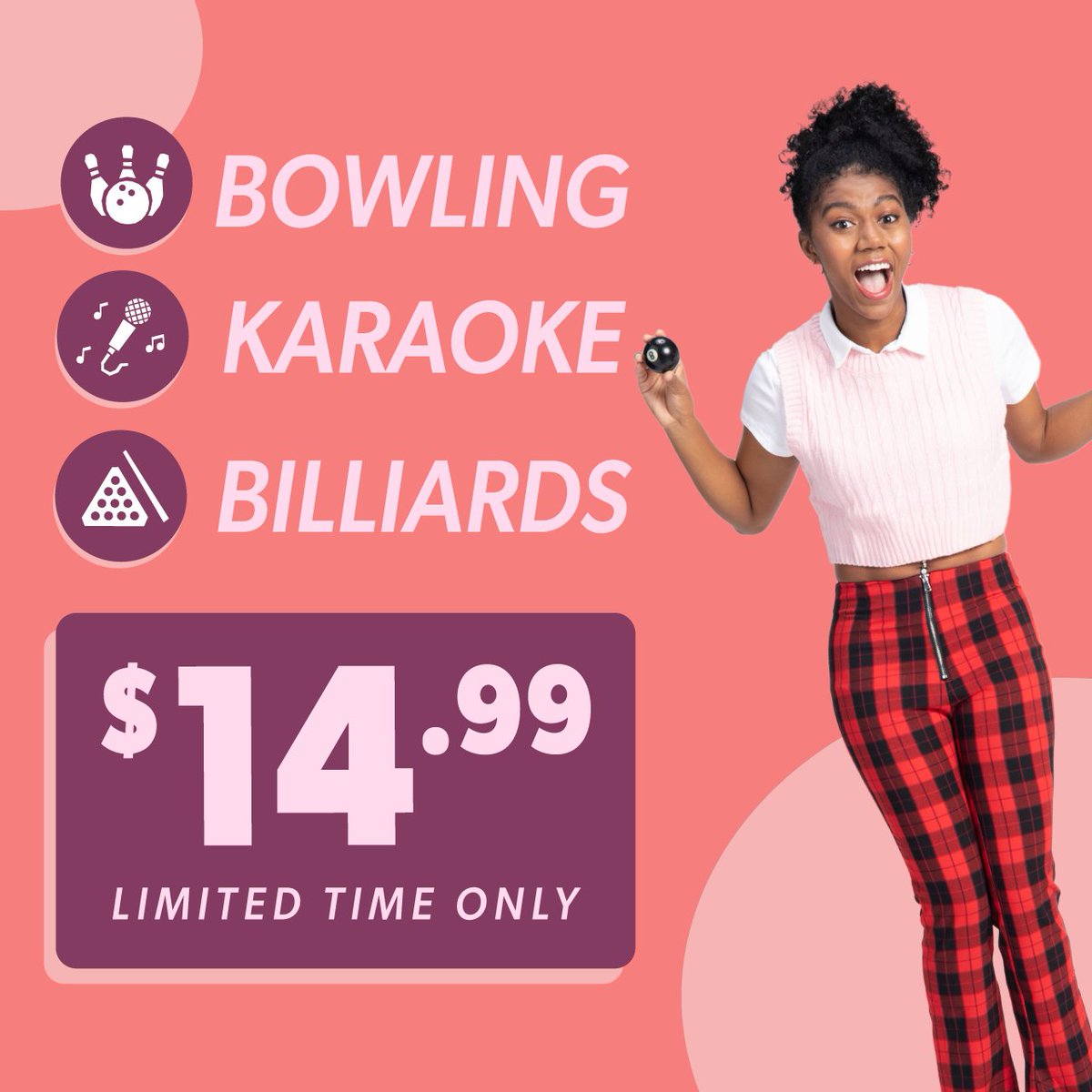 Round1USA's tweet photo. Weekday Fun is back 🎉 For only $14.99 enjoy your favorite activities to your soul's content.

✨Promotion is valid from Monday to Friday until 5pm each day, excluding weekends and holidays.

#Round1USA #PlayPartyRepeat #Round1Bowling https://t.co/HR2z11eDrh https://t.co/SsjO8GyL7A