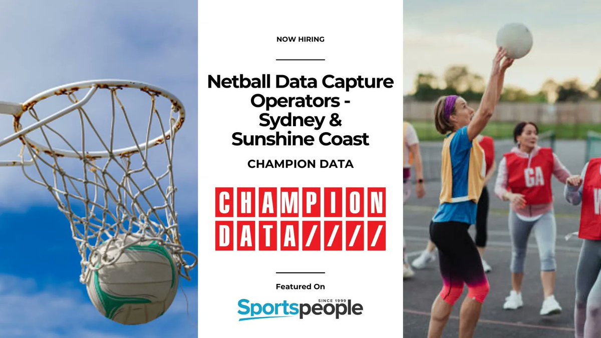 [COOLJOBS] Netball Data Capture Operators - Sydney &amp; Sunshine Coast - @championdata. Casual. Closing 24 Feb 2023. Apply@ bit.ly/3S8eZI0 
(see more netball jobs: bit.ly/3XCe3MW) #sportspeople #sportjobs