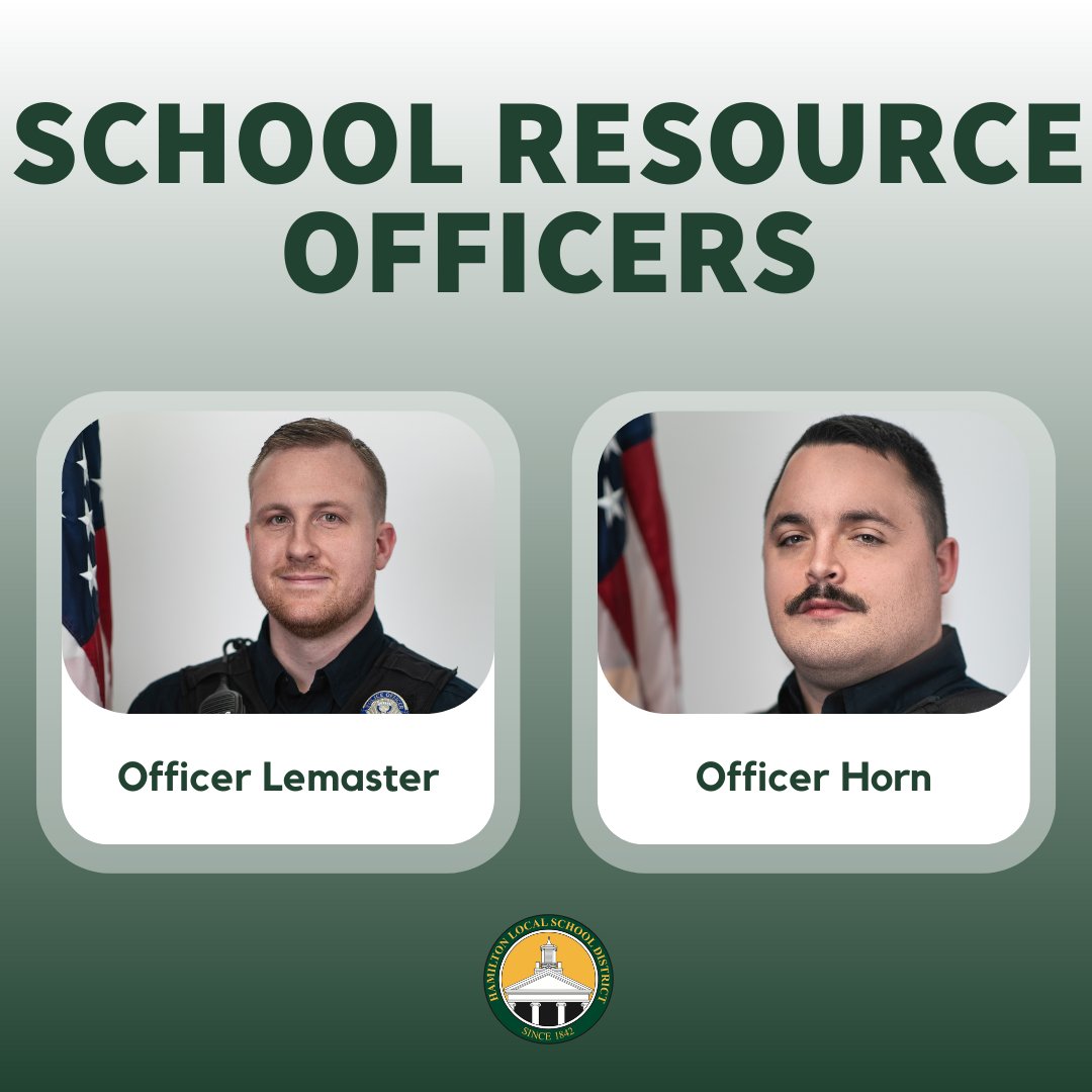 HamiltonLocalSD's tweet image. Today is School Resource Officer Appreciation Day!

Thank you to our School Resource Officers - Officer Lemaster and Officer Horn - who spend their days protecting and cultivating relationships with our students!

Images by: LeAnna Moore @CityofObetz