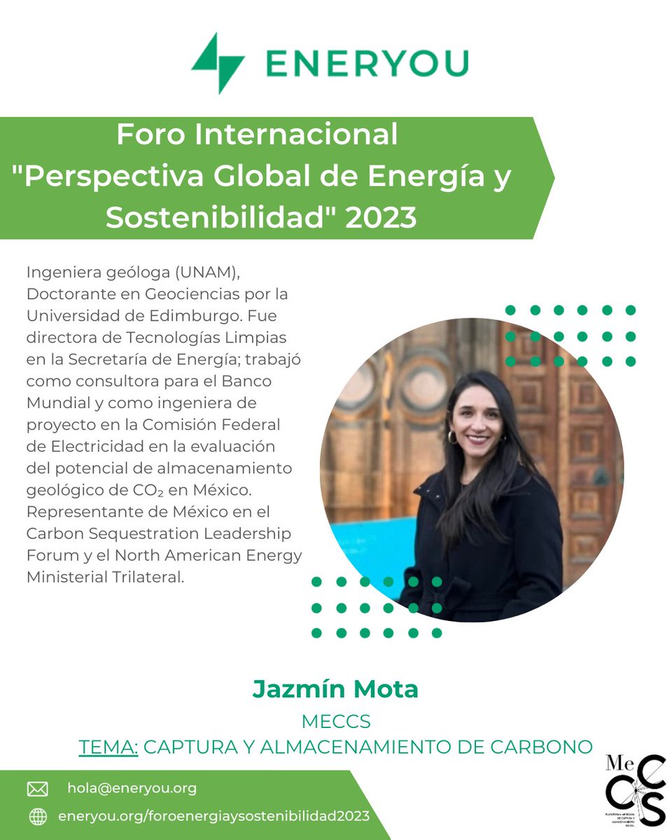 Nos complace anunciar que Jazmín Mota, quien fue Directora de Tecnologías Limpias en la Secretaría de Energía y trabajó como consultora para el Banco Mundial, se unirá a nosotros como oradora invitada en nuestro Foro Internacional de Energía y Sostenibilidad.