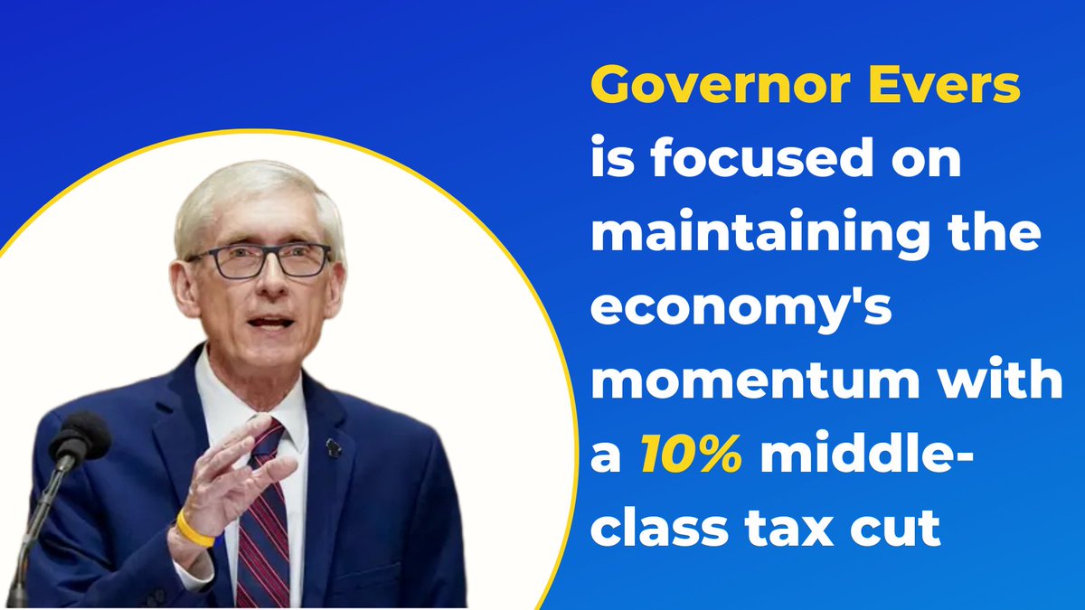 Some positive news for working Wisconsinites: @GovEvers' plan for a 10% middle-class tax cut will help working Wisconsinites who need help affording rising costs. This real, sustainable relief is a key part of keeping our workforce competitive. #WIBudget