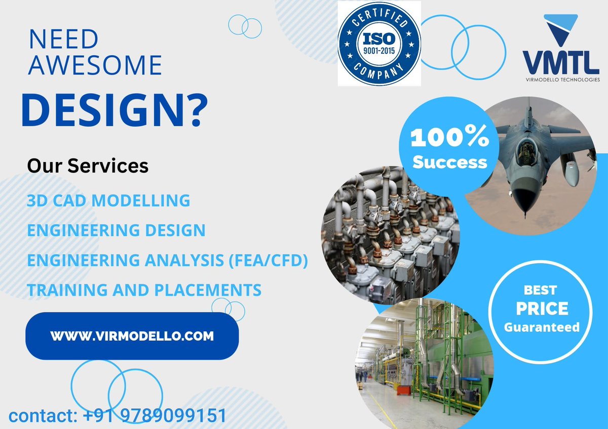 salemviswa's tweet image. @virmodello Technologies an ISO 9001:2015 Certified Co known for its #simulationbased #productdevelopment 
#reverseengineering #engineeringanalysis #fea #cfd #thermal #vibration 
visit virmodello.com
at #coimbatore #salem #defence #manufacturing