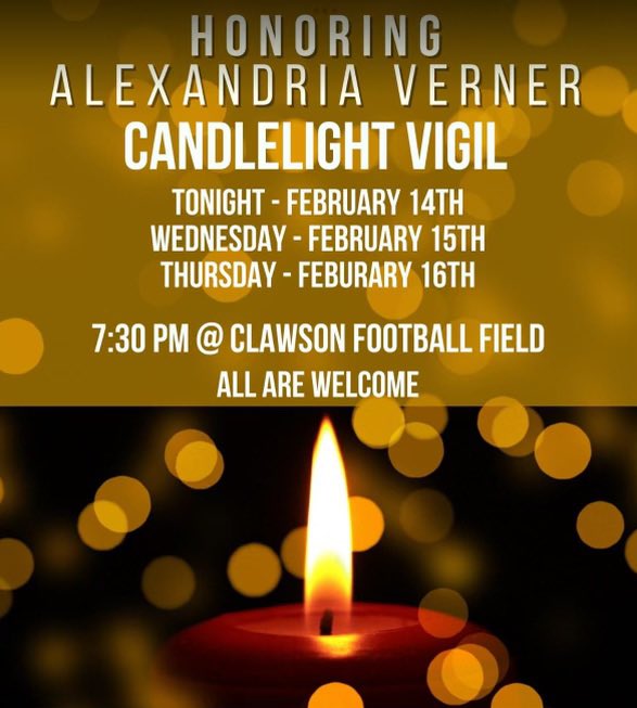 melaniesov's tweet photo. Around 1,500 people gathered at the Clawson High School football field tonight in memory of Alexandria Verner. There will be another vigil tomorrow at 7:30 p.m. #SpartanStrong https://t.co/gXZIUWailm