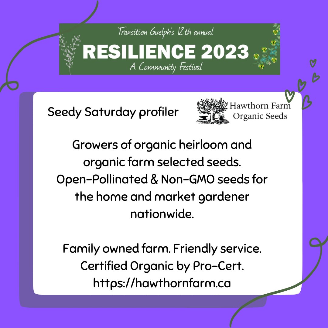 transitnguelph's tweet photo. The Resilience Festival kicks off with Seedy Saturday, March 24th, from 10AM-4PM at Dublin St. Church in Guelph! Here's a profile of just one of the many amazing seed vendors we'll have!
#resiliencefestival #sustainability #seeds #seedysaturday #hawthornfarmorganicseeds https://t.co/eyHdZeouLW