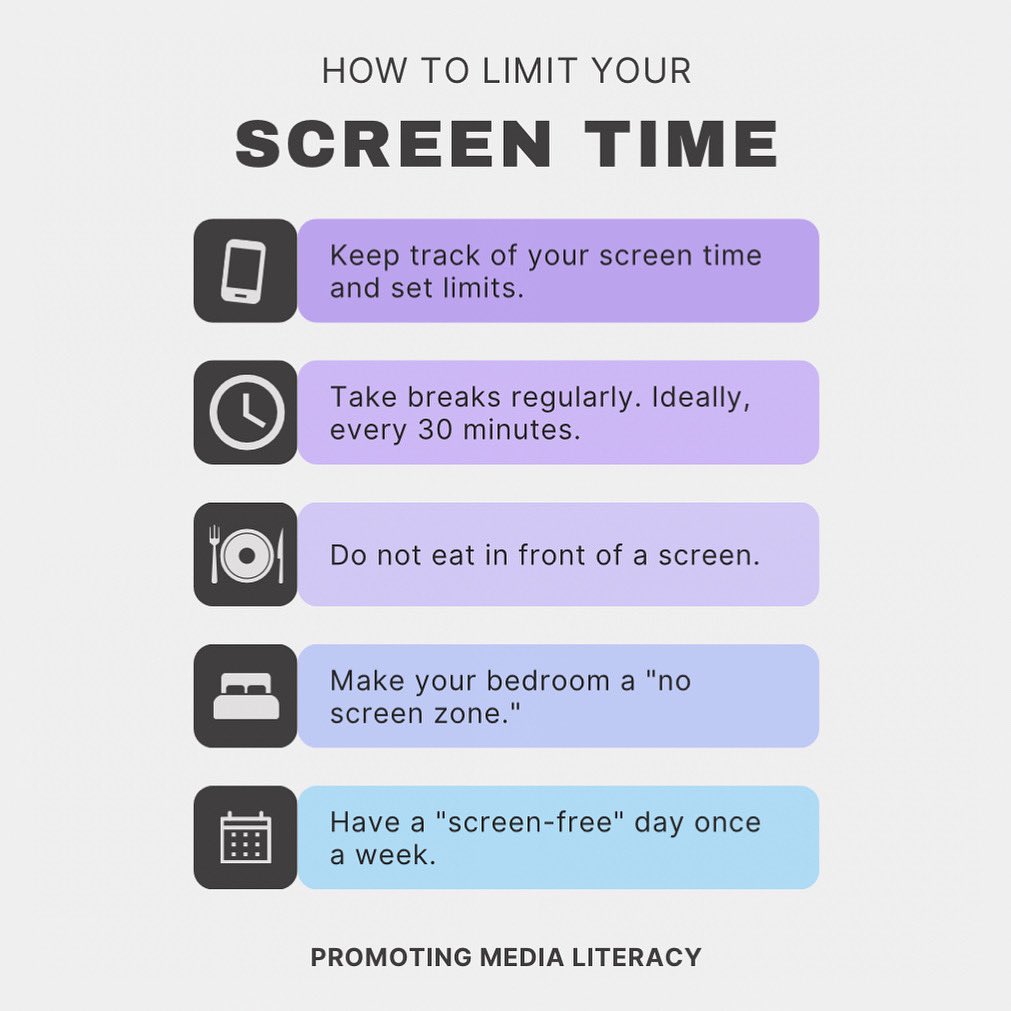 promotemedialit's tweet photo. Do you struggle with screen time? Here are some tips to help you unplug & create better media habits!🤍
#promotingmedialiteracy #medialiteracy #medialiteracyeducation https://t.co/ANbUjwGv5H