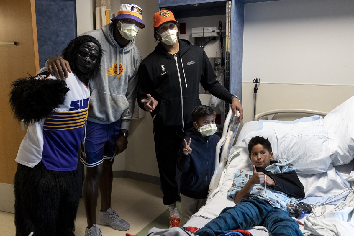 Thank you to <a href="/Suns/">Phoenix Suns</a> players Bismack Biyombo and Ish Wainright for visiting patients at Banner Children’s at Desert! The guys and Go spent time sharing words of encouragement and chatting with families in the pediatric ICU, pediatric oncology and general pediatrics units.