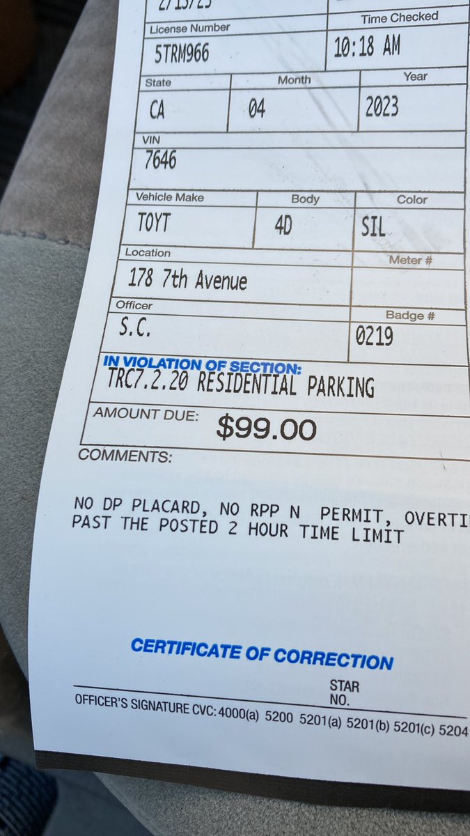 Holy crapoley, overstaying parking spot in SF neighborhood by an hour is a $99 setback!?!