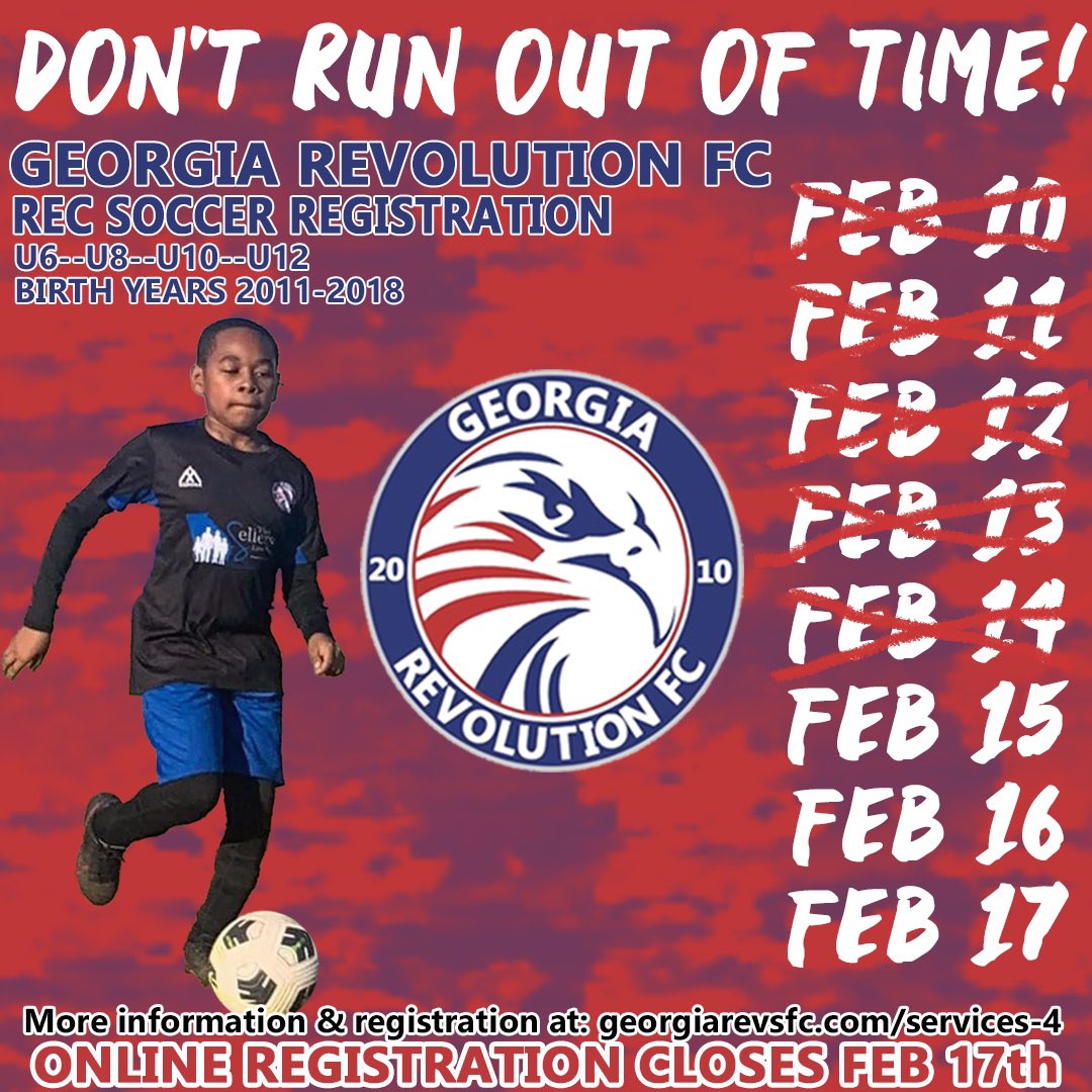 Ga_Revolution's tweet photo. Revs Rec Soccer registration deadline approaching! Don’t miss out on your chance to register your child for our youth soccer program!

More information and registration available at https://t.co/9UeqSQStti

#UpTheRevs
#YouthSoccer
#HenryCountyGA
#McDonoughGA
#ilovemcdonough https://t.co/muVg3wnutc