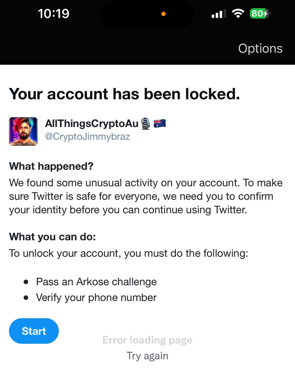CryptoJimmybraz's tweet image. This happening to others? #Twitter #Twitterbug #TwitterDown #Locked